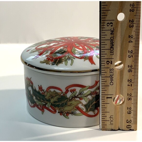 Andrea By Sadek Trinket Dish Lid Christmas Garland Gold Trim Japan 1994 - Picture 11 of 12